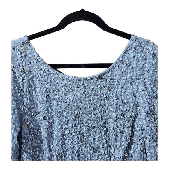 SOLD!!ADRIANNA PAPELL Light Blue Sequin 3/4 Sleeve Gown - Size 16 NWT - Picture 8 of 14